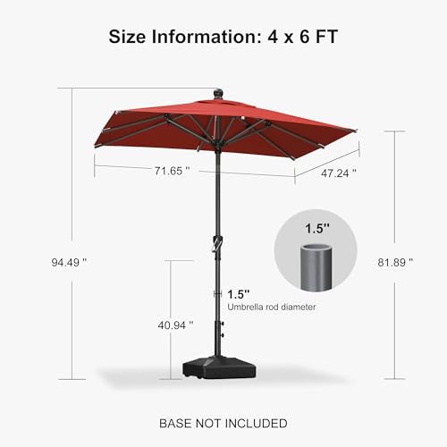 Image of PURPLE LEAF Patio Market Umbrella 6' x 4' Rectangle Dual Tilt Red 8 Ribs