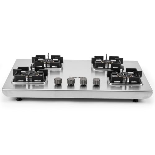 Image of Sunshine Osaka 4 Burner Stainless Steel Gas Stove | ISI Certified | High-Efficiency Brass Burners | Ultra Slim Body | Heavy Duty Pan Supports | Auto Ignition | 10-Year Burner Warranty