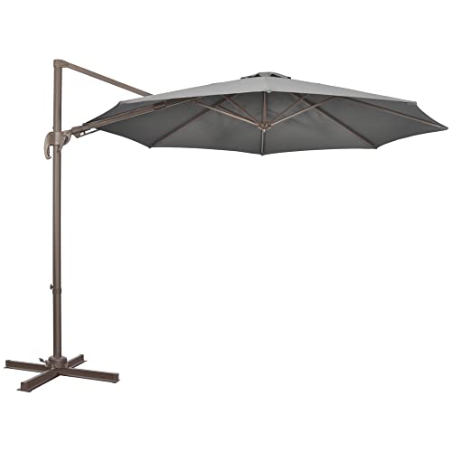 Outsunny 3(M) Cantilever Parasol 360° Rotation Roma Umbrella Hanging Sun Shade With Aluminium Frame, Tilt Crank, 8 Ribs And Cross Base, Dark Grey