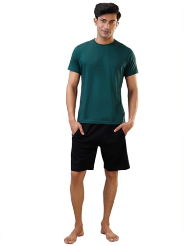Image of SleepZ by Raymond Men Regular Fit Solid Pattern Cotton Polyester Blend Shorts
