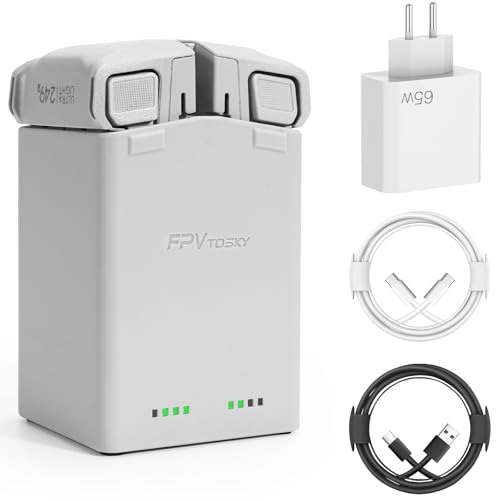 FPVtosky Chargeur de batterie professionnel pour DJI Mini 3/4 Pro Series Battery,Kit de charge rapide pour accessoires DJI avec adaptateur 65W, Chargeur rapide, Chargement rapide simultané de deux bat