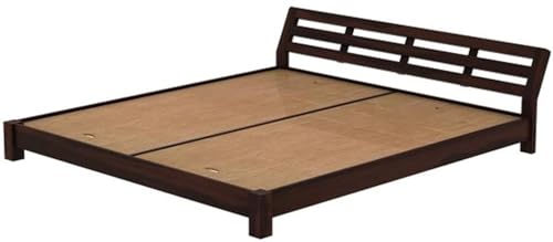 Image of Solid Sheesham Wood Low Height King Size Bed Without Storage | Wooden Double Bed | Low Floor /Lying /Rise /Level /Profile Cot Bed for Bedroom Furniture | Walnut Finish