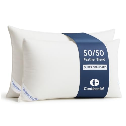 Continental Bedding 50/50 Down Feather Pillow, Fluffy Hotel