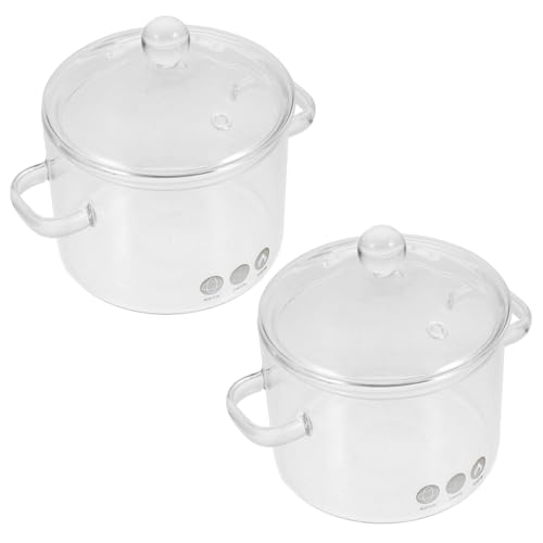 ROMISBABA 2 piezas Olla de Vidrio para Cocinar con Tapa y Asas Dobles Resistente al Calor Multifuncional para Sopas Verduras y Leche Apta para Cocina Eléctrica y Uso Diario