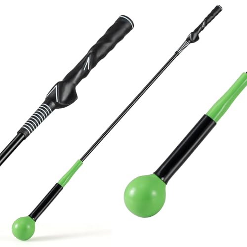 GYMAX Golf Swing Trainer, Warm-Up Stick with Grip Trainer for Rhythm, Balance, Tempo & Strength, Right Handed Swing Speed Training Aid, Weighted Golf Club for Indoor Practice (Midsize 40”, Green)