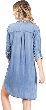 Sneak Peek Jeans Women's Juniors Casual Button Down Shirt Dress - Blue