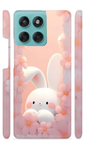 Image of White Bunny Flowers Designer Printed Hard Back Cover for Motorola Edge 60 Fusion 5G Attractive and Uniquely Crafted Smartphone Case