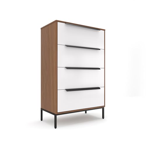 tinge Lira Premium Fabric Dresser - Engineered Wooden Frame, 4 Spacious Sag-Proof Drawers with Sleek Metal Handles - Sleek & Durable Storage Solution for Your Home (Dark Brown)