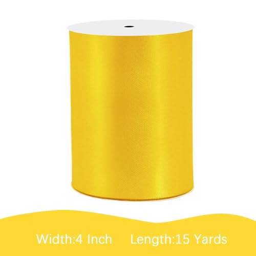 Image of Yellow Gold Satin Ribbon 4 inch X 15 Yards Polyester Ribbon for Gift Wrapping Very Suitable for Weddings Party Hair Bow Invitation Decorations and More