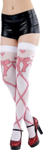 Image of ToBeInStyle Women's Cute Romantic Love Heart Print Thigh High Stockings