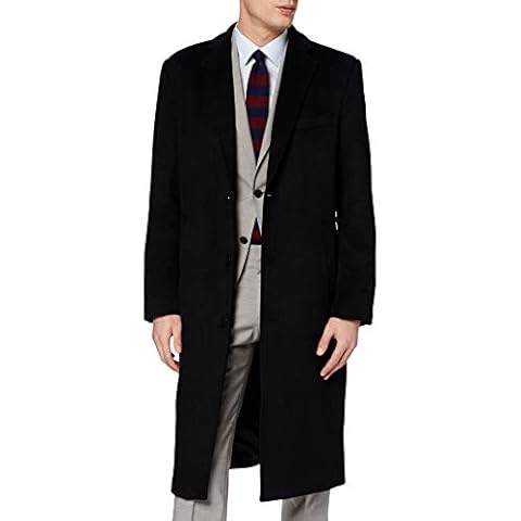 The Platinum Tailor Mens Black Overcoat Wool & Cashmere Warm Winter Mod Cromby Coat Black Lining (40) Cover