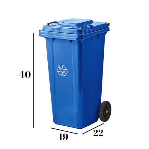 Mix.Home 32 Gallon Blue Wheeled Rectangular Outdoor Trash Can with Lid - Heavy-Duty, Easy Mobility Garbage Bin for Patio, Garden, and Commercial Use, Durable Waste Container with Secure Lid