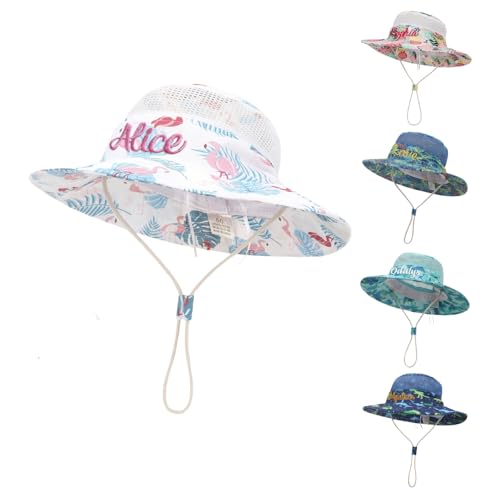 Custom Baby Sun Hat, Personalized Embroidered Name Baby Bucket Hat, Mesh Wide Brim Toddler Beach Hat for Boys Girls