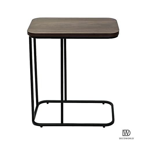 DECOWORLD|| Premium Side Table || Metal Side Table with Wooden Top || End Table for Living Room, Sofa C Type Table or Bed Side Stand (Black)