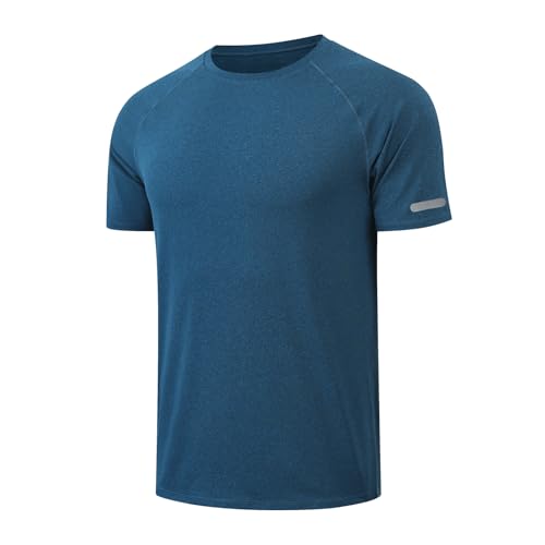 HYCOPROT Camisetas Deportivas Hombre Secado Rápido Transpirables Catiónicas Manga Corta Que Absorben Humedad Tiras Reflectantes Los Puños Running Workout Bodybuilding Camisetas