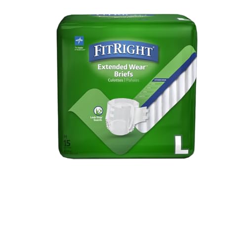FitRight Extended Wear Overnight Adult Briefs with Tabs, Maximum Absorbency Adult Diapers, Large (15...