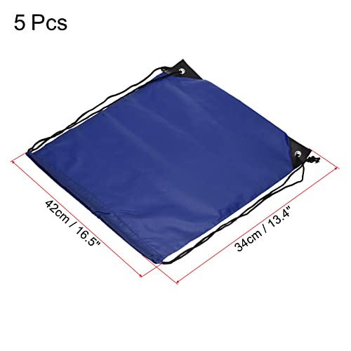 PATIKIL 42x34cm Nylon Drawstring Bag, 5 Pack Storage Bulk Cinch Backpack Sack for Gym Sports Outdoor Traveling Dark Blue - Image 2