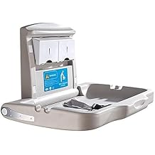 WIKINK Horizontal Baby Changing Table, Wall Mounted Baby Changing Unit, Folding Nappy Changer Unit with Adjustable Safety Strap, for Commercial Bathroom