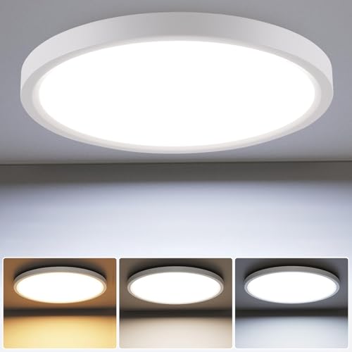 3CCT LED Flush Mount Ceiling Light 11.8 inch Φ300mm Ultra-Thin 24W White LED Ceiling Light Fixture 3000K-6500K Selectable LED Ceiling Lights for Bedroom Kitchen Closet and Hallway