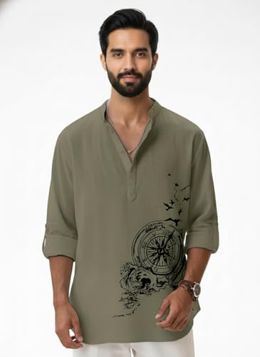 Image of Amazon Brand - INKAST Men's Cotton Blend Mandarin Collar Regular Fit Full Sleeve Casual Short Kurta