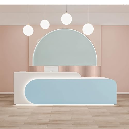 Reception Desk L Shape - Front Desk with Locked Drawers and Hidden LED Lighting, No Assembly Required, for Commercial Counter, Beauty Salons, Retail Counters and Office
