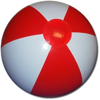 16-Inch Deflated Size Red & White Beach Ball - Inflatable to 12-Inches Diameter