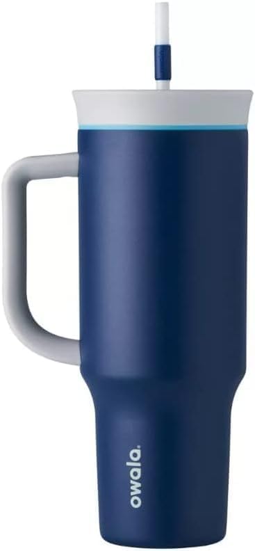 Image of Owala Stainless Steel Triple Layer Insulated Travel Tumbler with Spill Resistant Lid,Straw,and Carry Handle,BPA Free,40 oz,Dark Blue (Saltwater Starfish),(Pack of 6)