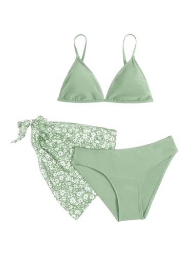 Image of SHENHE Girl's 3 Piece Swimsuits Cute Spaghetti Strap Triangle Bikini with Ditsy Floral Cover Up Teen Bathing Suits