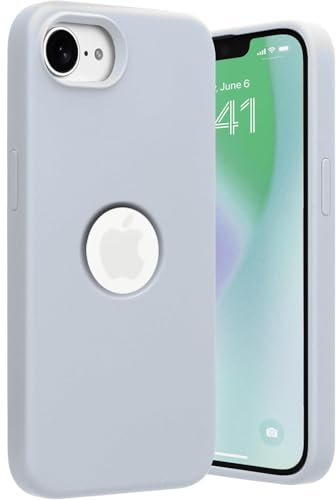 Image of Elzzi Microfiber Logo Cut Cover Compatible for iPhone 16e /17e Case Liquid Silicone Cases Full Body 4 Layer Protective Covers Shockproof Back Cover with High Raised Camera Lips (6.1 inch, Mist Blue)