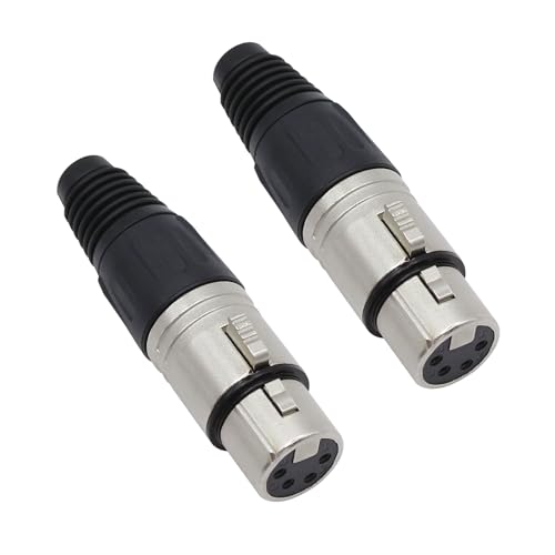 Xilaghy 4-Pin XLR Cable Connector XLR 4 Pin Female Plug Connector Mic Cable Plug Audio Adapter for Microphone, Black+Silver, 2 Pack