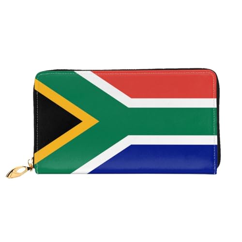 Leather Women Wallets, Long Credit Card Holder, South African flag Print Billfold Clutch & Travel Purse Large Capacity
