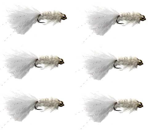 Feeder Creek Fly Fishing Flies | 6pc Woolly Bugger Assortment in 4 Colors, 3 Sizes - Ideal Flies for Fly Fishing | Trout Flies | Bass Flies | Streamer Flies | Wet Flies (Size 10 White - 6 Pack)