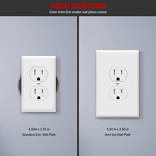 Image of ENERLITES Duplex Receptacle Outlet Wall Plate, Jumbo Outlet Covers, Gloss Finish, Oversized 1-Gang 5.5 inch x 3.5 inch, Polycarbonate Thermoplastic, 8821O-W, White (Pack of 2)