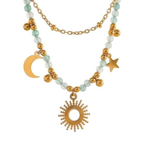 Collier en acier inoxydable anti-noircissement à double chaîne en pierre