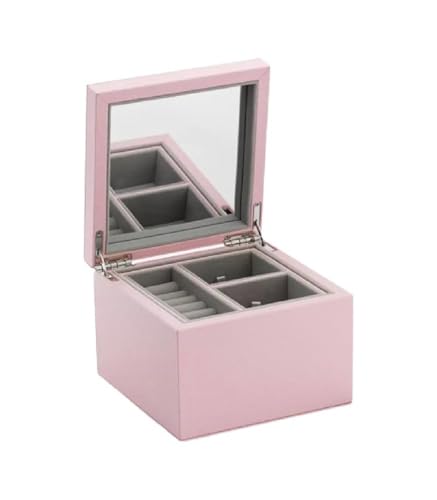 Pandora Piccolo portagioie in MDF con finta pelle di colore rosa, dimensioni: circa 16 x 16 x 11,5 cm, A004, 16x16x11,5, Legno ingegnerizzato, Senza Gemme