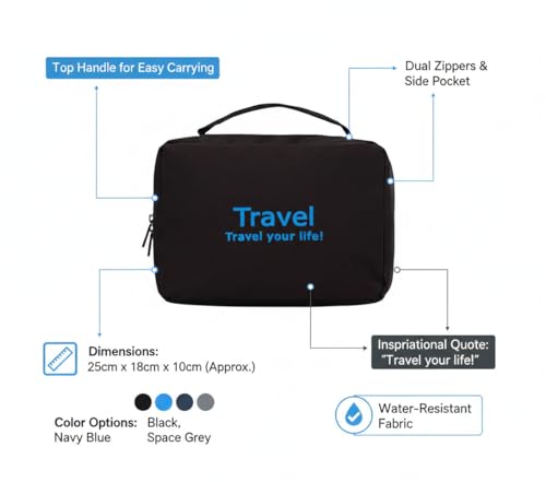Image of Styleys Toiletry Pouch for Men | Toiletry Bag for Man with Multiple Compartments | Toiletries Travel Organizer Pouch & Shaving Kit Bag | Compact Travel Kit for Men (Black, S1020)