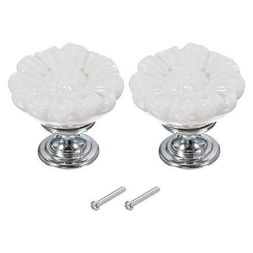 PATIKIL Tiradores Redondos De Cerámica Vintage Floral 1-5/16', 2 Pcs Tiradores Para Cajones Y Puertas Con Tornillos Para Cocina Baño Armario Ropero, Blanco