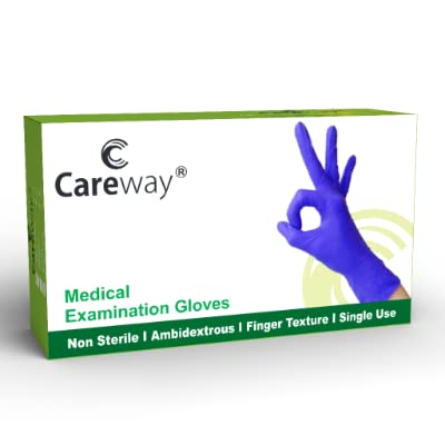 Careway Nitrile Powder Free Disposable Medical Examination Hand Gloves, Chemical Resistant, Latex-Free, Non-Sterile, Food Grade (100 Pack Medium)