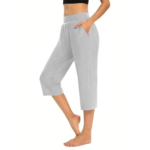 Pantacourt Large - Pantalon Fluide Femme été Chic Casual Jogging Yoga Survêtement Confortable Sportswear Couleur Pure Corsaire Soft Sarouel