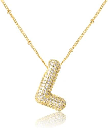 Balloon Initial Necklaces for Women, Bubble Letter Necklace 18K Gold Plated Dainty Alphabet Pendant Puffy Name Personalized Jewelry Gift