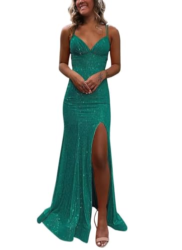 Sequin Mermaid Prom Dresses 2025 Sparkly V Neck Formal Dress Long Evening Party Gowns PU042