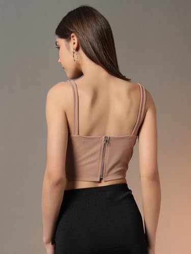 Image of Trend Arrest.ed Women's Stretchable Corset Style Crop Top | Square Neck Sleeveless Zipper Back Body-Hugging Fit | Casual