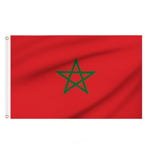 Morocco Flag 5ft x 3ft, Large Big Moroccan Flags with Brass Eyelets for Football Events School Culture Day Party Outdoor Decorations