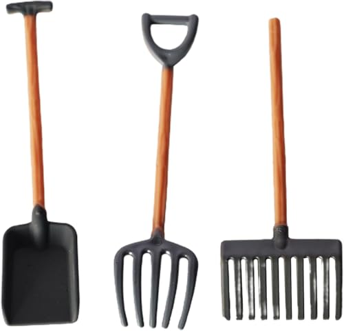 3Pcs/Set Dollhouse Miniatures, 1/12 Scale Miniature Dollhouse Farm Tool Accessories, Plastic Mini Farm Tool Shovel Rake for Micro-Landscape Scene...