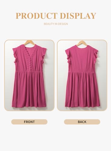 Image of Eytino Women Plus Size Summer Dresses Lace V Neck Ruffle Sleeve Mini Short Dress