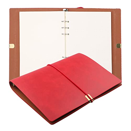 Cuaderno de cuero A5 Cuaderno de escritura de cuero de PU, Papel reemplazable, Cuero de PU suave y fino + Encuadernación de metal Encaje Papel de calidad 100 gsm Tamaño 12,7 x 21,3 cm, 160páginas rojo Cover
