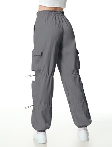 Image of EXARUS Girls Parachute Pants Cargo Hip Hop Wide Leg Baggy Y2K Teen | Tween Casual School Dance Streetwear with Pockets Elastic Waist Youth Junior Kids Bottoms Hiking 8-14Y