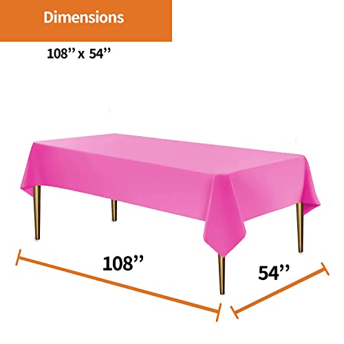 Image of Party Dimensions Pink Plastic Tablecloths, 12 Pack, 54 x 108 Rectangle | Disposable Waterproof Plastic Table Cover for Birthdays, Weddings, Graduations, Picnics & BBQs, Indoor Outdoor, 6-8 ft Tables