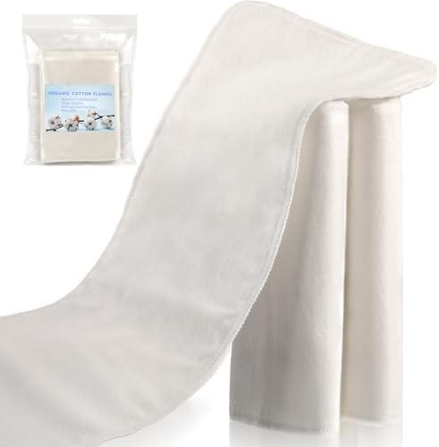 DEWEST 3Pcs Organic Cotton Flannel for Castor Oil Pack, Natural & Unbleached, Highly Absorbent & Reusable, Rectangular or Square Pads for Liver, Abdomen, Joints