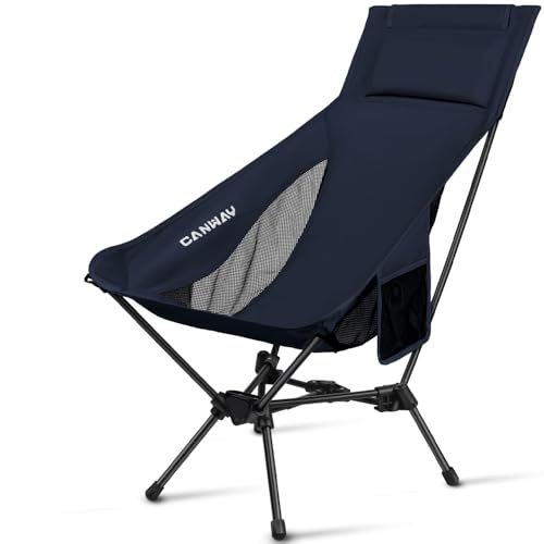 CANWAY Faltbarer Campingstuhl，Ultraleicht Tragbare Campingstuhl, Kleines Packmaß Stuhl mit Tragfähigkeit 180KG Tragkraft，klappstuhl,Strandstuhl (Hochlehner -Tibetblau)